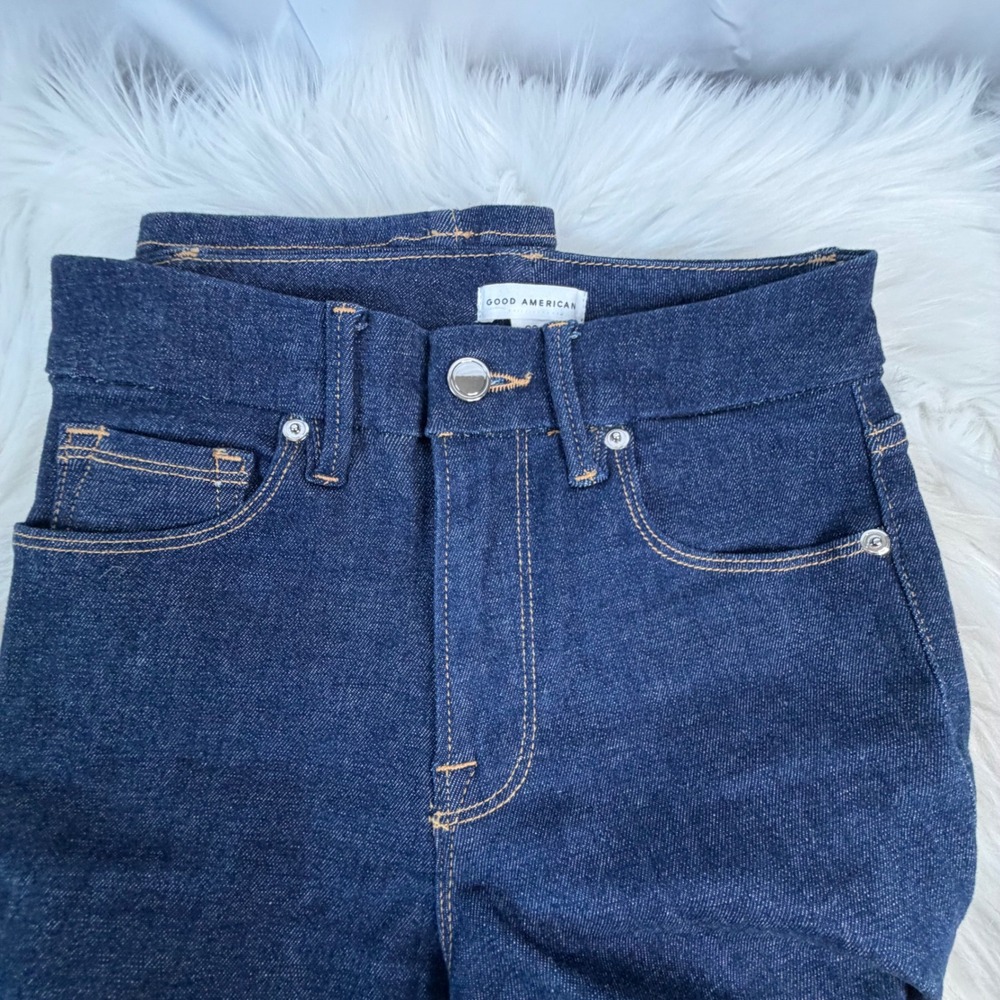 Good American NWOT Good Straight Jeans Dark Indigo Blue High Rise 00-4 GAFST226T - Picture 4 of 8